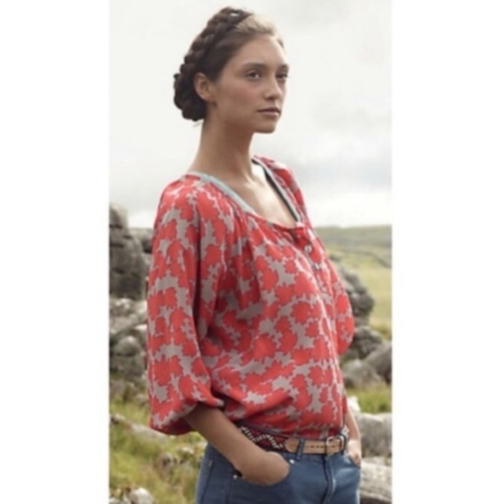 Anthropologie Bayla Jane Fire Leaves Silk Top Sm